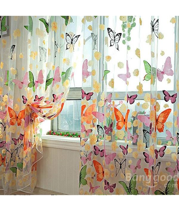 Butterfly Printed Sheer Window Curtains Tulle Door Window ScreenHome TextilesfromHome and Gardenon 