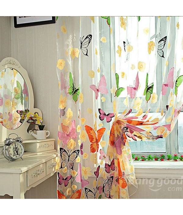 Butterfly Printed Sheer Window Curtains Tulle Door Window ScreenHome TextilesfromHome and Gardenon 