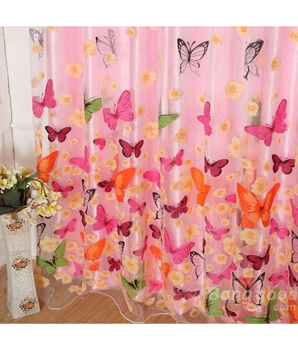 Butterfly Printed Sheer Window Curtains Tulle Door Window ScreenHome TextilesfromHome and Gardenon 