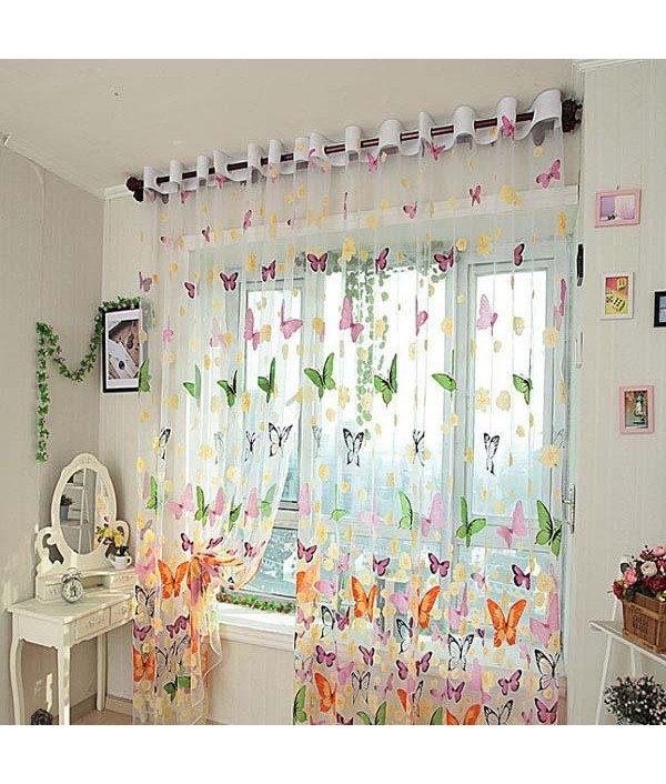 Butterfly Printed Sheer Window Curtains Tulle Door Window ScreenHome TextilesfromHome and Gardenon 