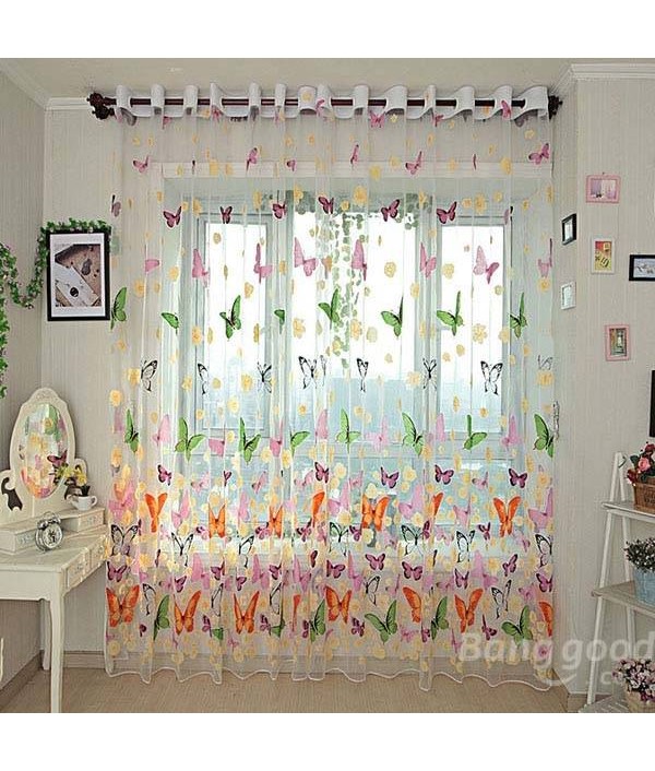 Butterfly Printed Sheer Window Curtains Tulle Door Window ScreenHome TextilesfromHome and Gardenon 