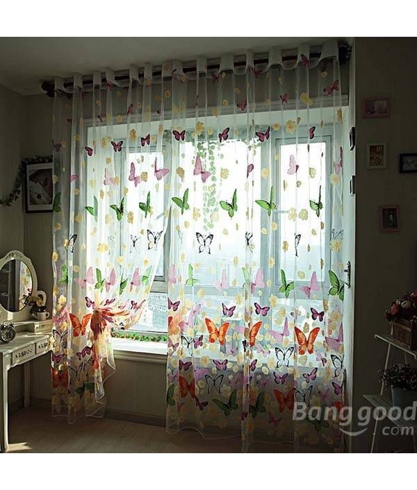 Butterfly Printed Sheer Window Curtains Tulle Door Window ScreenHome TextilesfromHome and Gardenon 