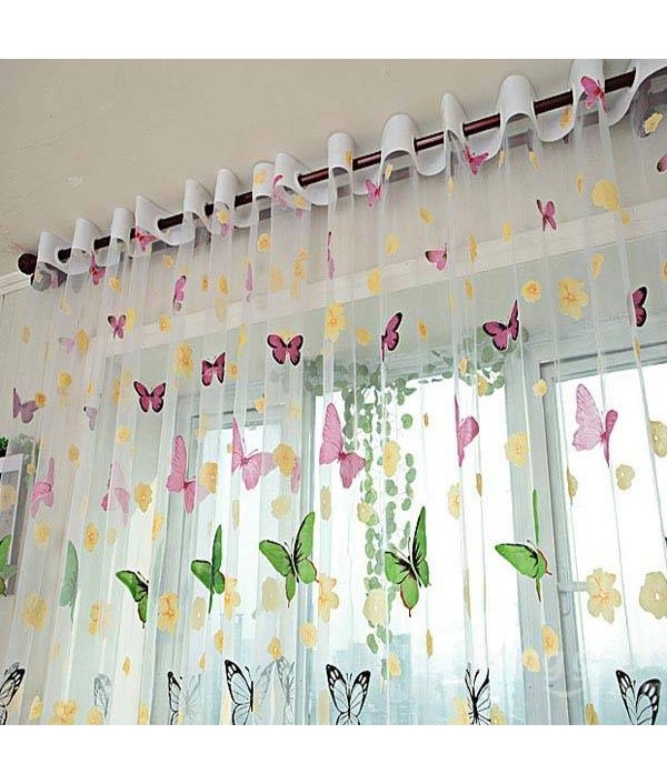 Butterfly Printed Sheer Window Curtains Tulle Door Window ScreenHome TextilesfromHome and Gardenon 