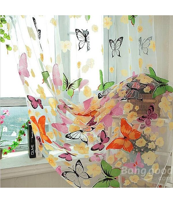 Butterfly Printed Sheer Window Curtains Tulle Door Window ScreenHome TextilesfromHome and Gardenon 