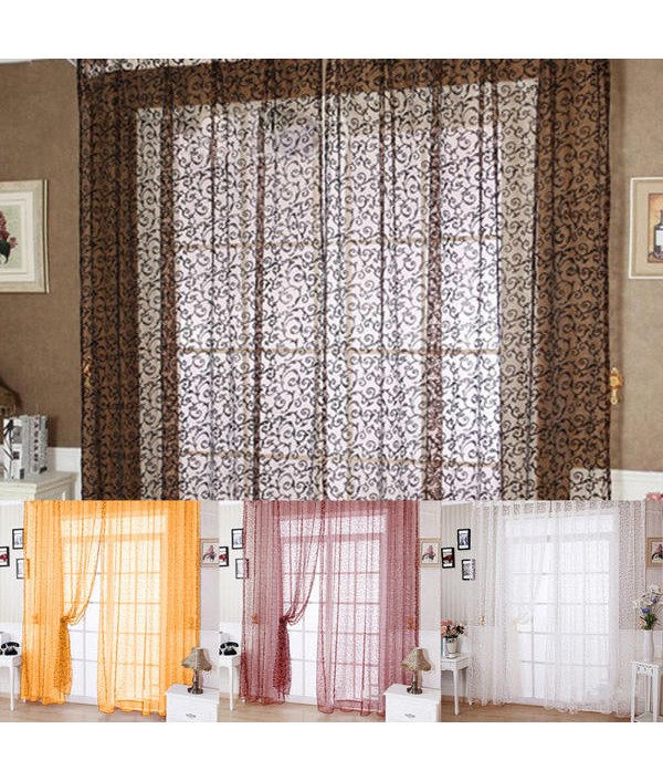 Chic Floral Printed Flocking Tulle Window Curtain Door Bedroom ScreenHome TextilesfromHome and Gardenon 