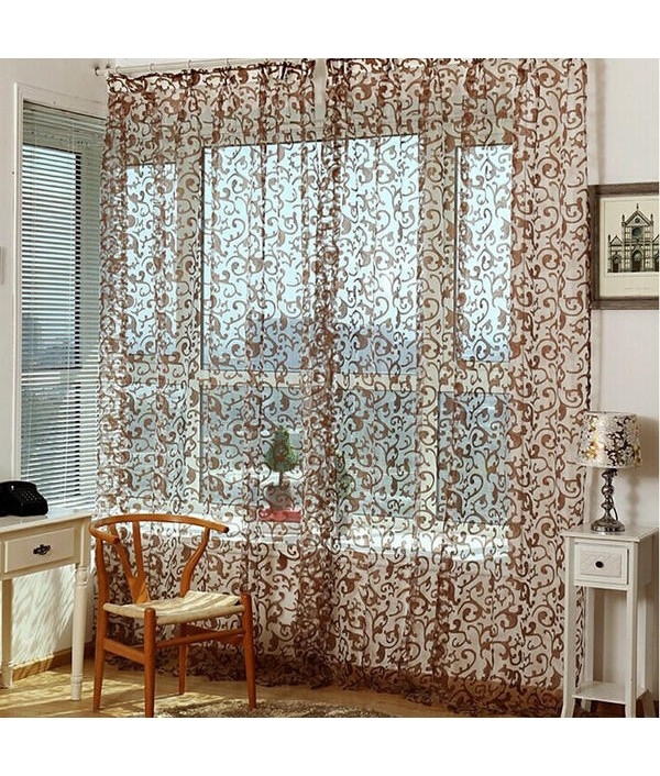 Chic Floral Printed Flocking Tulle Window Curtain Door Bedroom ScreenHome TextilesfromHome and Gardenon 