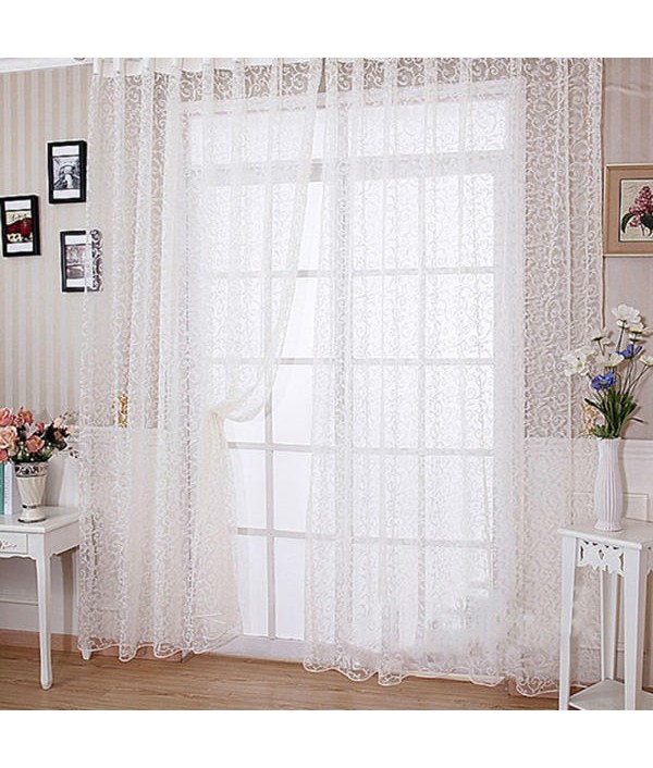 Chic Floral Printed Flocking Tulle Window Curtain Door Bedroom ScreenHome TextilesfromHome and Gardenon 