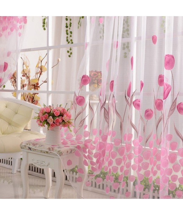 Soft Tulle Tulip Flower Window Screen Home Sheer Window CurtainHome TextilesfromHome and Gardenon 