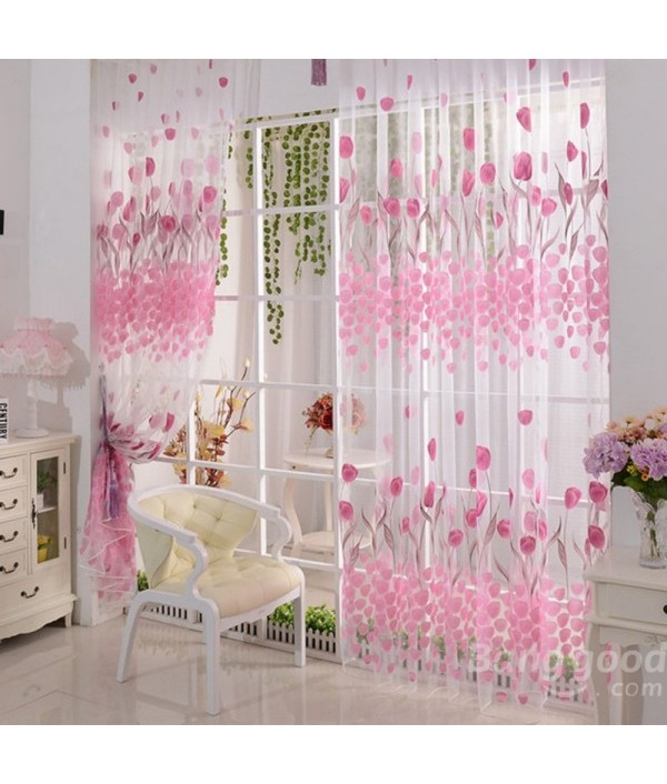 Soft Tulle Tulip Flower Window Screen Home Sheer Window CurtainHome TextilesfromHome and Gardenon 