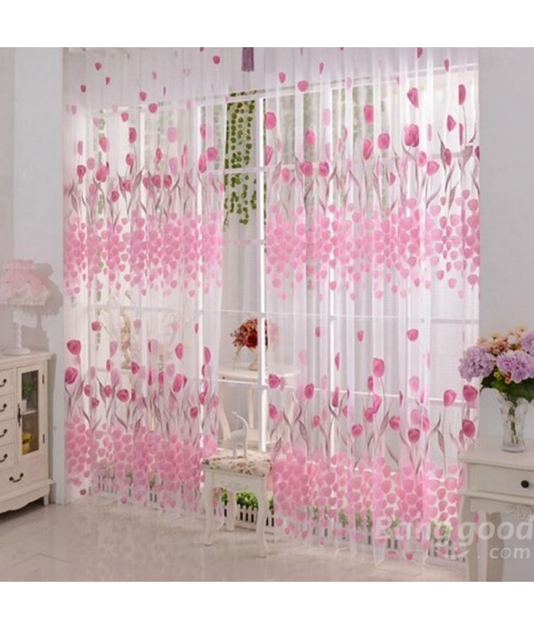 Soft Tulle Tulip Flower Window Screen Home Sheer Window CurtainHome TextilesfromHome and Gardenon 