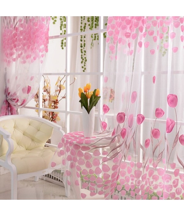 Soft Tulle Tulip Flower Window Screen Home Sheer Window CurtainHome TextilesfromHome and Gardenon 