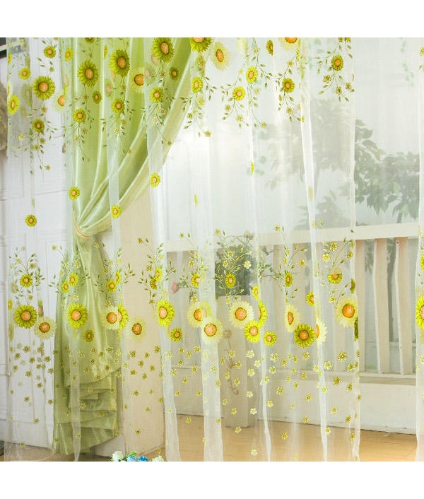 Sunflower Tulle Voile Sheer Window Screen Bedroom Window CurtainHome TextilesfromHome and Gardenon 