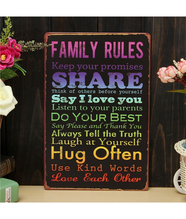 Family Rules Retro Metal Painting Sheet Metal Drawing Home Poster Sign Tin Wall DecorHome DecorfromHome and Gardenon 