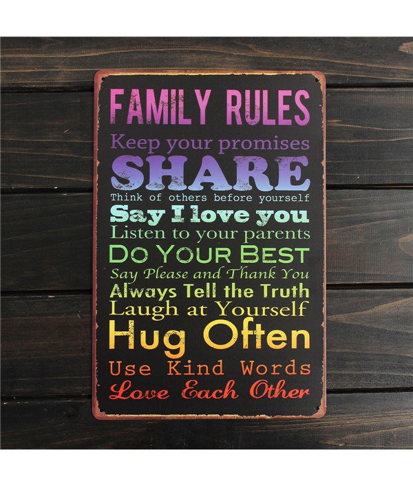 Family Rules Retro Metal Painting Sheet Metal Drawing Home Poster Sign Tin Wall DecorHome DecorfromHome and Gardenon 