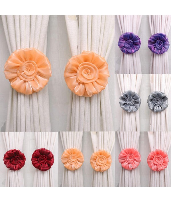 Pair Rose Flower Window Curtain Tie Back Clip-on Fastener For Home DecorHome TextilesfromHome and Gardenon 