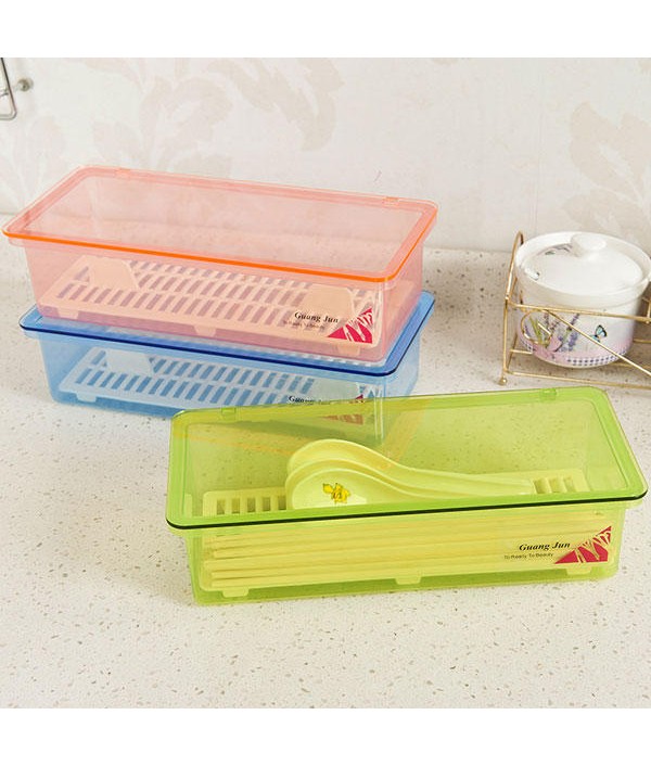  Multifunctional Plastic Kitchen Tableware Chopsticks Spoon Fork Storage Box With Cover Drop Water Kitchen,Dining And BarfromHome and Gardenon 