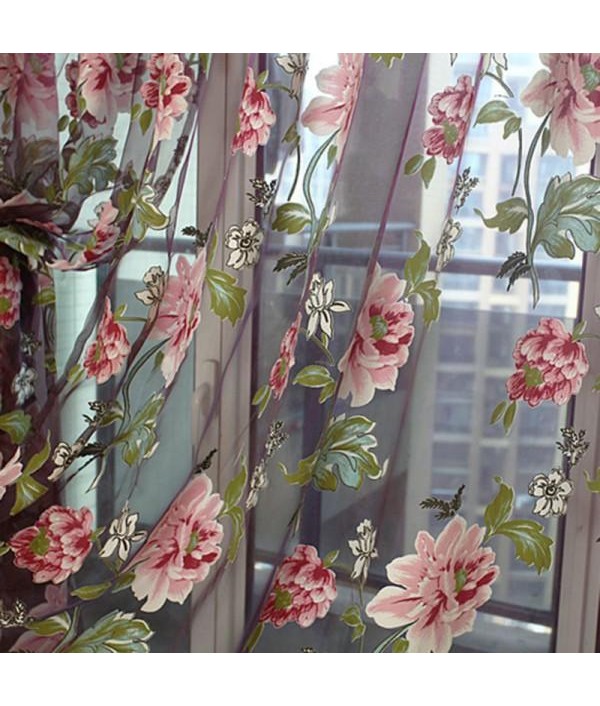 Flower Transparent Tulle Curtains Window Screen Decor Living Room Yellow Purple Sheer CurtainHome TextilesfromHome and Gardenon 