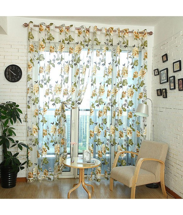 Flower Transparent Tulle Curtains Window Screen Decor Living Room Yellow Purple Sheer CurtainHome TextilesfromHome and Gardenon 