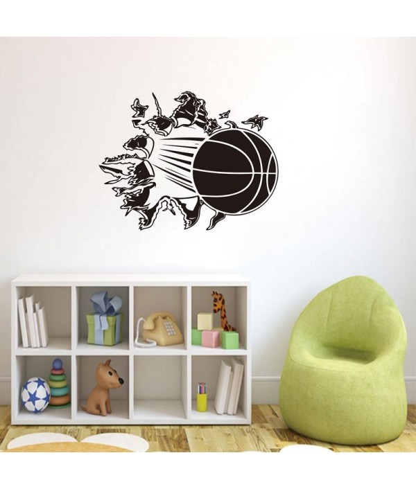 3D Removable Vinyl Wall Sticker Basketball Busting Through Wall Decal PVC Art Decor For Basket Fans Boys Bedroom DecorationHome DecorfromHome and Gardenon 