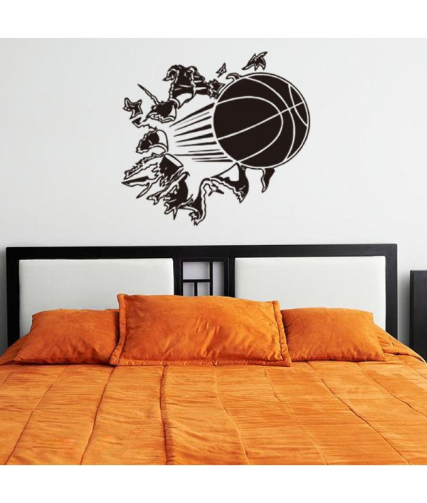 3D Removable Vinyl Wall Sticker Basketball Busting Through Wall Decal PVC Art Decor For Basket Fans Boys Bedroom DecorationHome DecorfromHome and Gardenon 