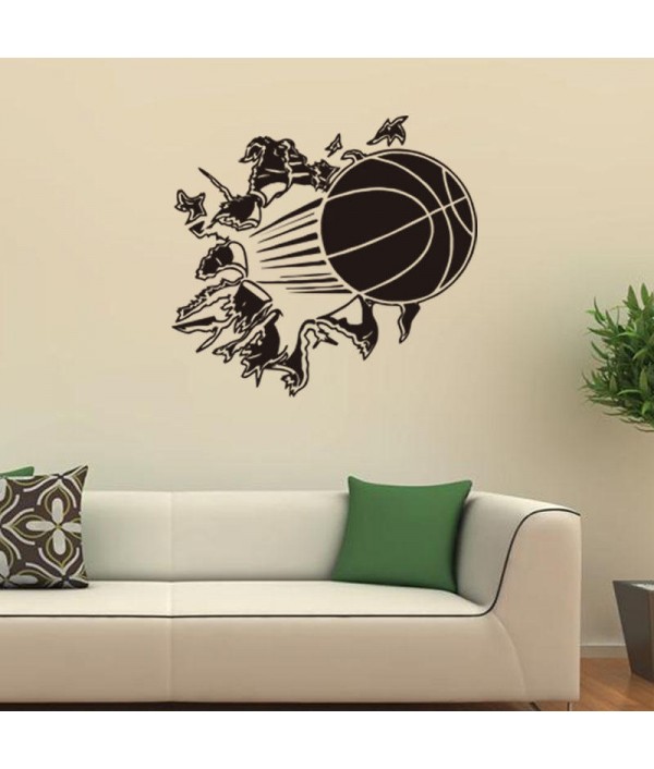 3D Removable Vinyl Wall Sticker Basketball Busting Through Wall Decal PVC Art Decor For Basket Fans Boys Bedroom DecorationHome DecorfromHome and Gardenon 