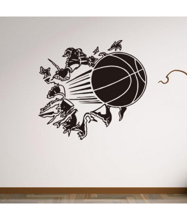 3D Removable Vinyl Wall Sticker Basketball Busting Through Wall Decal PVC Art Decor For Basket Fans Boys Bedroom DecorationHome DecorfromHome and Gardenon 