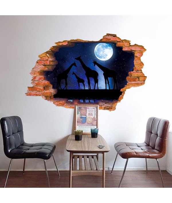 Creative 3D Moon Night Giraffe Broken Wall Removable Home Room Decorative Wall Floor Decor StickerHome DecorfromHome and Gardenon 