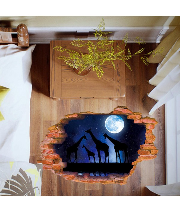 Creative 3D Moon Night Giraffe Broken Wall Removable Home Room Decorative Wall Floor Decor StickerHome DecorfromHome and Gardenon 