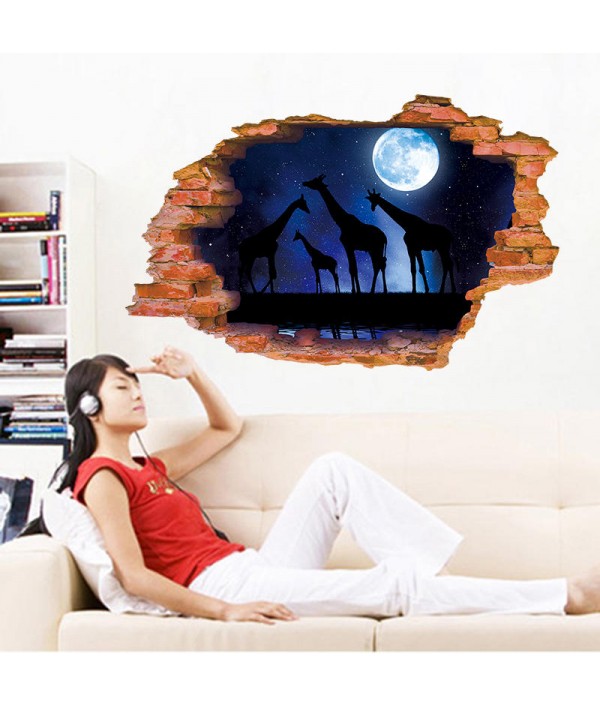 Creative 3D Moon Night Giraffe Broken Wall Removable Home Room Decorative Wall Floor Decor StickerHome DecorfromHome and Gardenon 