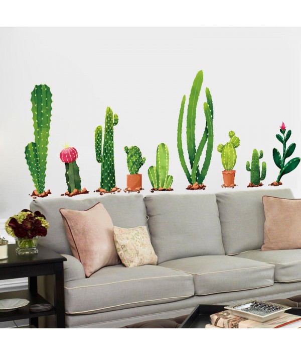 Creative Cartoon Cactus PVC Removable Home Room Decorative Wall Door Decor Sticker Home DecorfromHome and Gardenon 